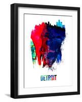 Detroit Skyline Brush Stroke - Watercolor-NaxArt-Framed Art Print