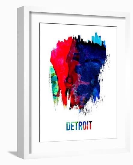 Detroit Skyline Brush Stroke - Watercolor-NaxArt-Framed Art Print