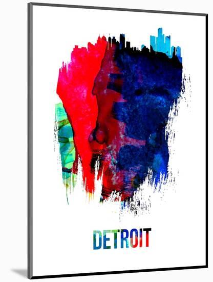 Detroit Skyline Brush Stroke - Watercolor-NaxArt-Mounted Art Print