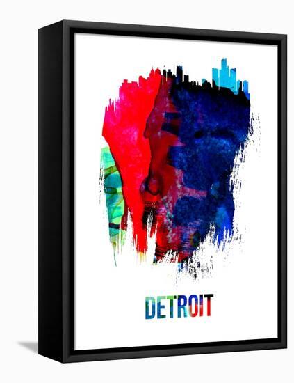 Detroit Skyline Brush Stroke - Watercolor-NaxArt-Framed Stretched Canvas