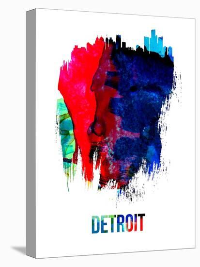 Detroit Skyline Brush Stroke - Watercolor-NaxArt-Stretched Canvas