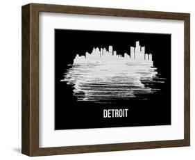 Detroit Skyline Brush Stroke - White-NaxArt-Framed Art Print