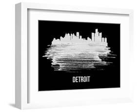 Detroit Skyline Brush Stroke - White-NaxArt-Framed Art Print