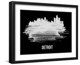 Detroit Skyline Brush Stroke - White-NaxArt-Framed Art Print