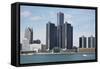 Detroit Skyline Renaissance Center-Linda Parton-Framed Stretched Canvas