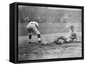 Detroit Tiger Playing Sliding into Third Base Baseball Photograph - Detroit, MI-Lantern Press-Framed Stretched Canvas