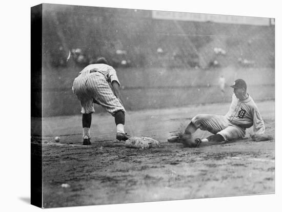 Detroit Tiger Playing Sliding into Third Base Baseball Photograph - Detroit, MI-Lantern Press-Stretched Canvas