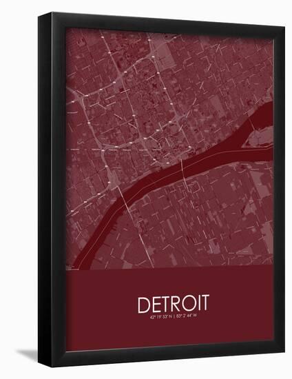 Detroit, United States of America Red Map-null-Framed Poster