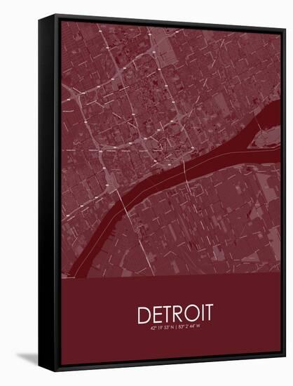 Detroit, United States of America Red Map-null-Framed Stretched Canvas
