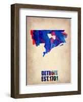 Detroit Watercolor Map-NaxArt-Framed Art Print