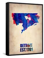 Detroit Watercolor Map-NaxArt-Framed Stretched Canvas
