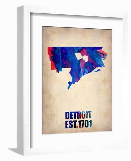 Detroit Watercolor Map-NaxArt-Framed Art Print