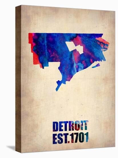 Detroit Watercolor Map-NaxArt-Stretched Canvas