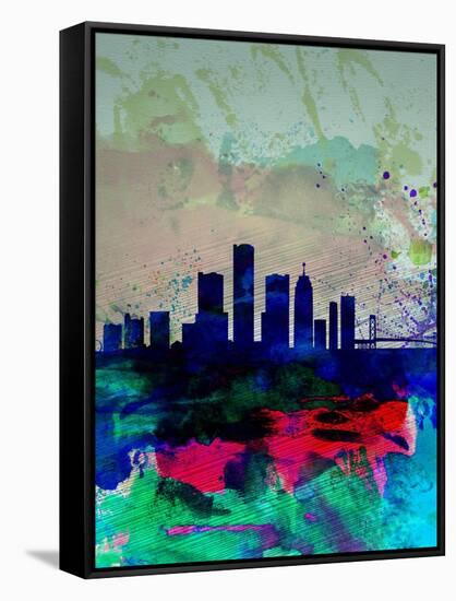 Detroit Watercolor Skyline-NaxArt-Framed Stretched Canvas