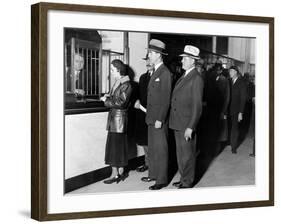 Detroit Workers Line Up at the New Chrysler Emergency Bank at Tellers Window-null-Framed Photo