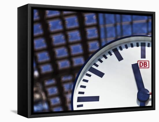 Deutsche Bahn Railway Station Clock in the Berlin Main Railway Station, Hauptbahnhoftiergarten, Ber-Cahir Davitt-Framed Stretched Canvas