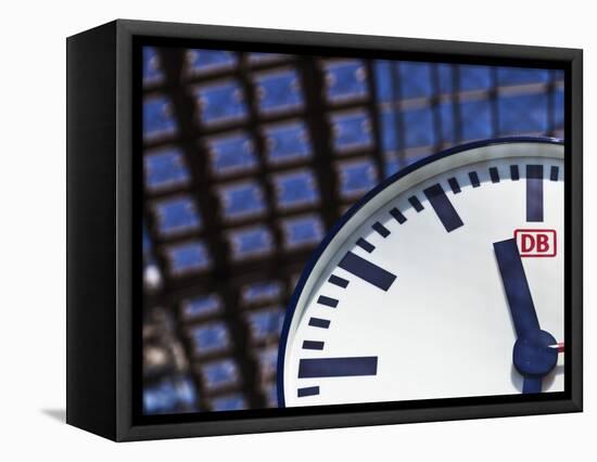 Deutsche Bahn Railway Station Clock in the Berlin Main Railway Station, Hauptbahnhoftiergarten, Ber-Cahir Davitt-Framed Stretched Canvas