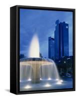 Deutsche Bank with Water Fountain Illuminated at Dusk, Frankfurt Am Main, Germany, Europe-Scholey Peter-Framed Stretched Canvas