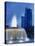 Deutsche Bank with Water Fountain Illuminated at Dusk, Frankfurt Am Main, Germany, Europe-Scholey Peter-Stretched Canvas