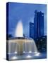 Deutsche Bank with Water Fountain Illuminated at Dusk, Frankfurt Am Main, Germany, Europe-Scholey Peter-Stretched Canvas