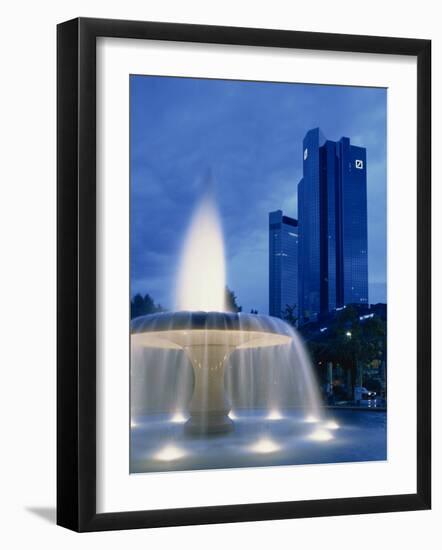 Deutsche Bank with Water Fountain Illuminated at Dusk, Frankfurt Am Main, Germany, Europe-Scholey Peter-Framed Photographic Print