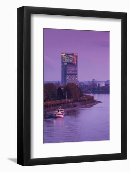 Deutsche Post Tower by Rhein River at dusk, Bonn, North Rhine-Westphalia, Germany-null-Framed Photographic Print