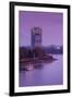 Deutsche Post Tower by Rhein River at dusk, Bonn, North Rhine-Westphalia, Germany-null-Framed Photographic Print