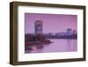 Deutsche Post Tower by Rhein River at dusk, Bonn, North Rhine-Westphalia, Germany-null-Framed Photographic Print