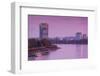 Deutsche Post Tower by Rhein River at dusk, Bonn, North Rhine-Westphalia, Germany-null-Framed Photographic Print