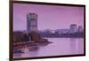 Deutsche Post Tower by Rhein River at dusk, Bonn, North Rhine-Westphalia, Germany-null-Framed Photographic Print