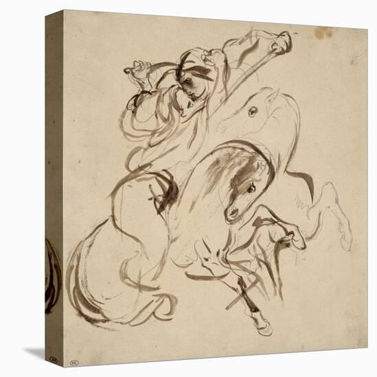 Deux cavaliers orientaux combattant-Eugene Delacroix-Stretched Canvas