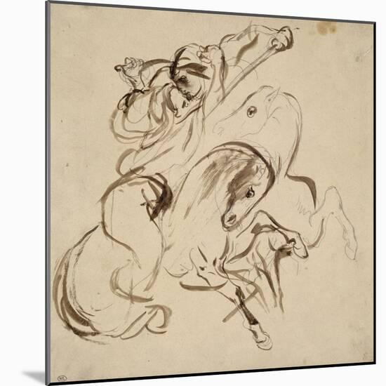 Deux cavaliers orientaux combattant-Eugene Delacroix-Mounted Giclee Print