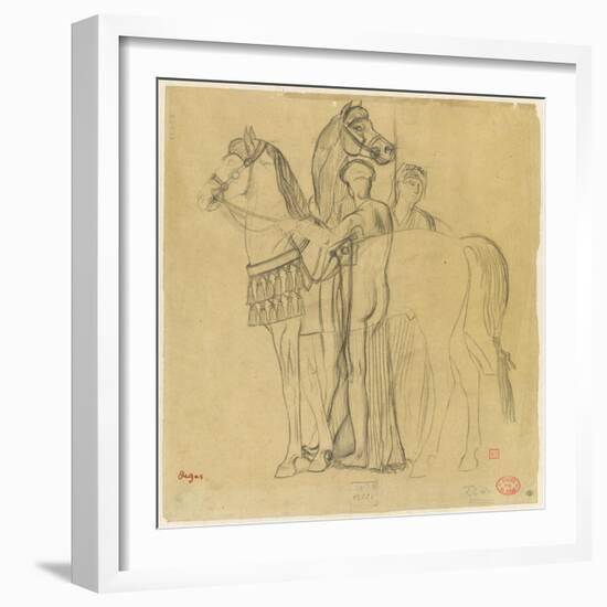 Deux chevaux conduits par deux femmes-Edgar Degas-Framed Giclee Print