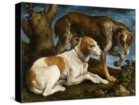 Deux chiens de chasse attachés à une souche-Jacopo Bassano-Stretched Canvas
