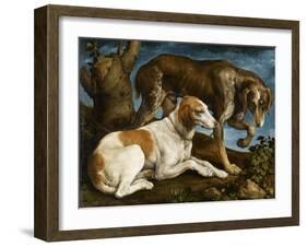 Deux chiens de chasse attachés à une souche-Jacopo Bassano-Framed Giclee Print