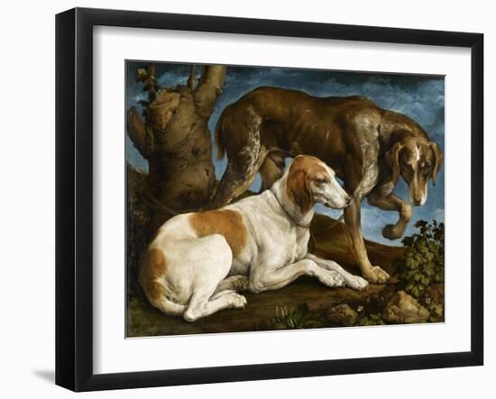 Deux chiens de chasse attachés à une souche-Jacopo Bassano-Framed Giclee Print