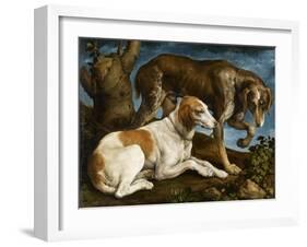 Deux chiens de chasse attachés à une souche-Jacopo Bassano-Framed Giclee Print