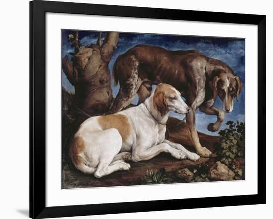 Deux chiens de chasse attachés à une souche-Jacopo Bassano-Framed Giclee Print