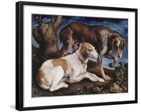 Deux chiens de chasse attachés à une souche-Jacopo Bassano-Framed Giclee Print