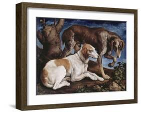 Deux chiens de chasse attachés à une souche-Jacopo Bassano-Framed Giclee Print