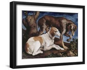 Deux chiens de chasse attachés à une souche-Jacopo Bassano-Framed Giclee Print