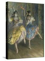 Deux danseuses espagnoles, sur scène, jouant des castagnettes-Juan Roig y Soler-Stretched Canvas
