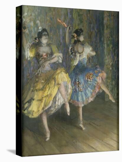Deux danseuses espagnoles, sur scène, jouant des castagnettes-Juan Roig y Soler-Stretched Canvas