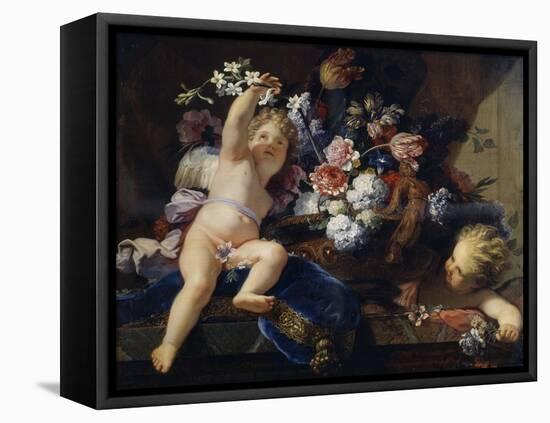 Deux enfants jouant avec des fleurs-Jean Jouvenet-Framed Stretched Canvas