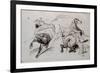 Deux études d'homme nu, l'un attaché à un cheval, l'autre tombant de cheval; croquis pour un-Eugene Delacroix-Framed Giclee Print