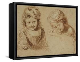 Deux études d'un jeune enfant coiffé d'un bonnet-Jean Antoine Watteau-Framed Stretched Canvas