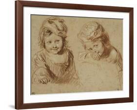 Deux études d'un jeune enfant coiffé d'un bonnet-Jean Antoine Watteau-Framed Giclee Print