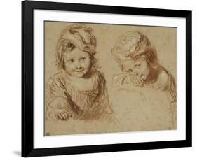 Deux études d'un jeune enfant coiffé d'un bonnet-Jean Antoine Watteau-Framed Giclee Print