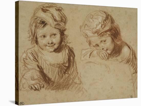Deux études d'un jeune enfant coiffé d'un bonnet-Jean Antoine Watteau-Stretched Canvas