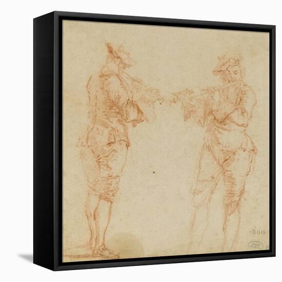 Deux hommes debout jouant de la flûte-Nicolas Lancret-Framed Stretched Canvas